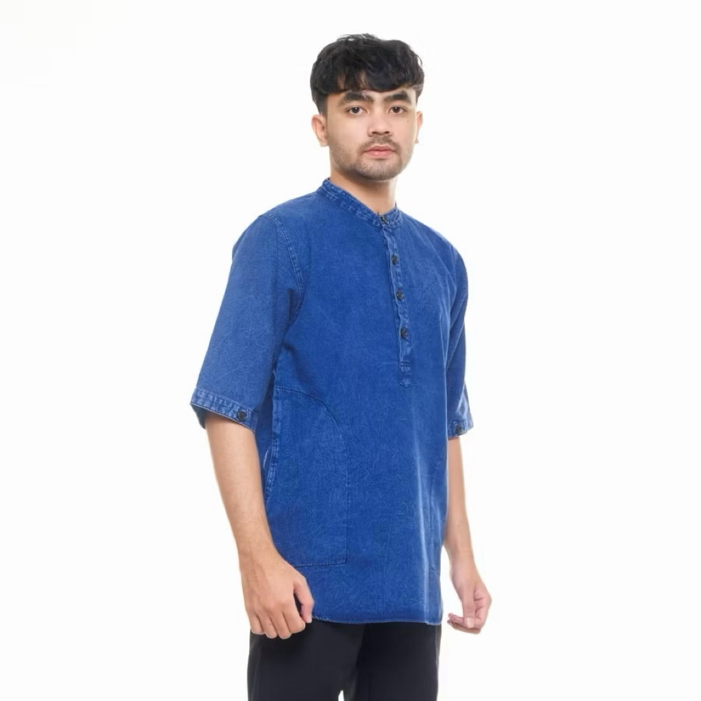 Koko Kurta Jeans Pria Premium Denim Muslim Fashion muda Panjang Kancing Dewasa Koko Kemeja Baju Koko