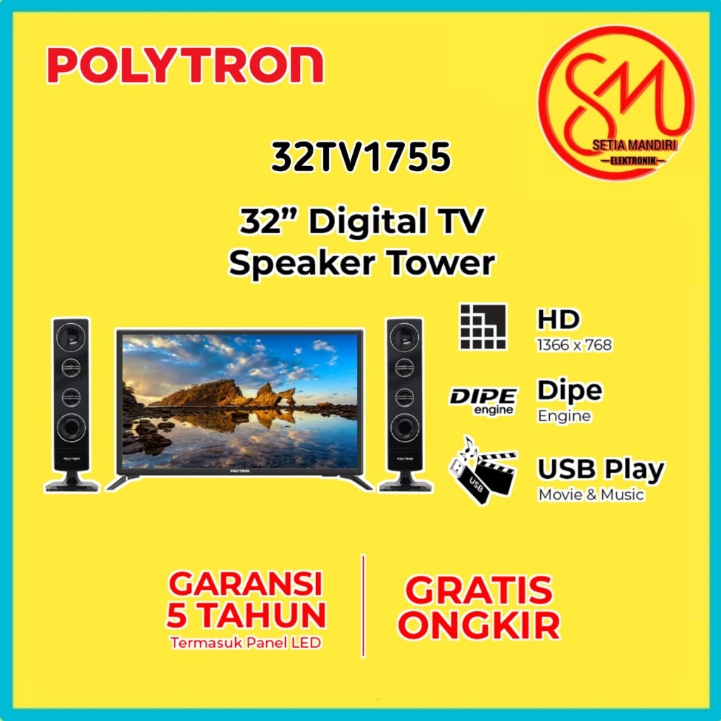 [Instant] POLYTRON Digital TV LED 24 32 Inch HD 24V1853 32V1853 HDMI USB Movie