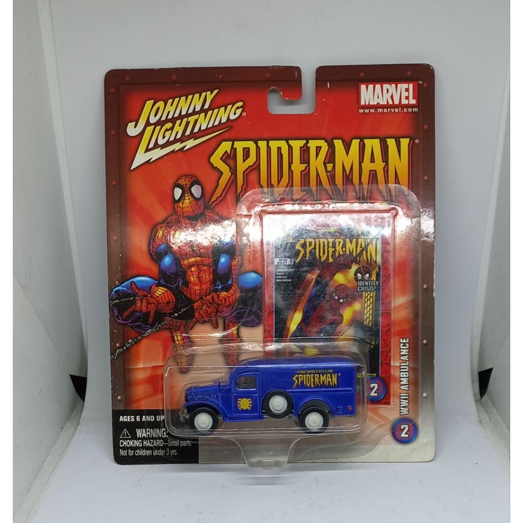 johnny lightning wwii ambulance dodge wc54 marvel spiderman blue diecast 1/64 (t)