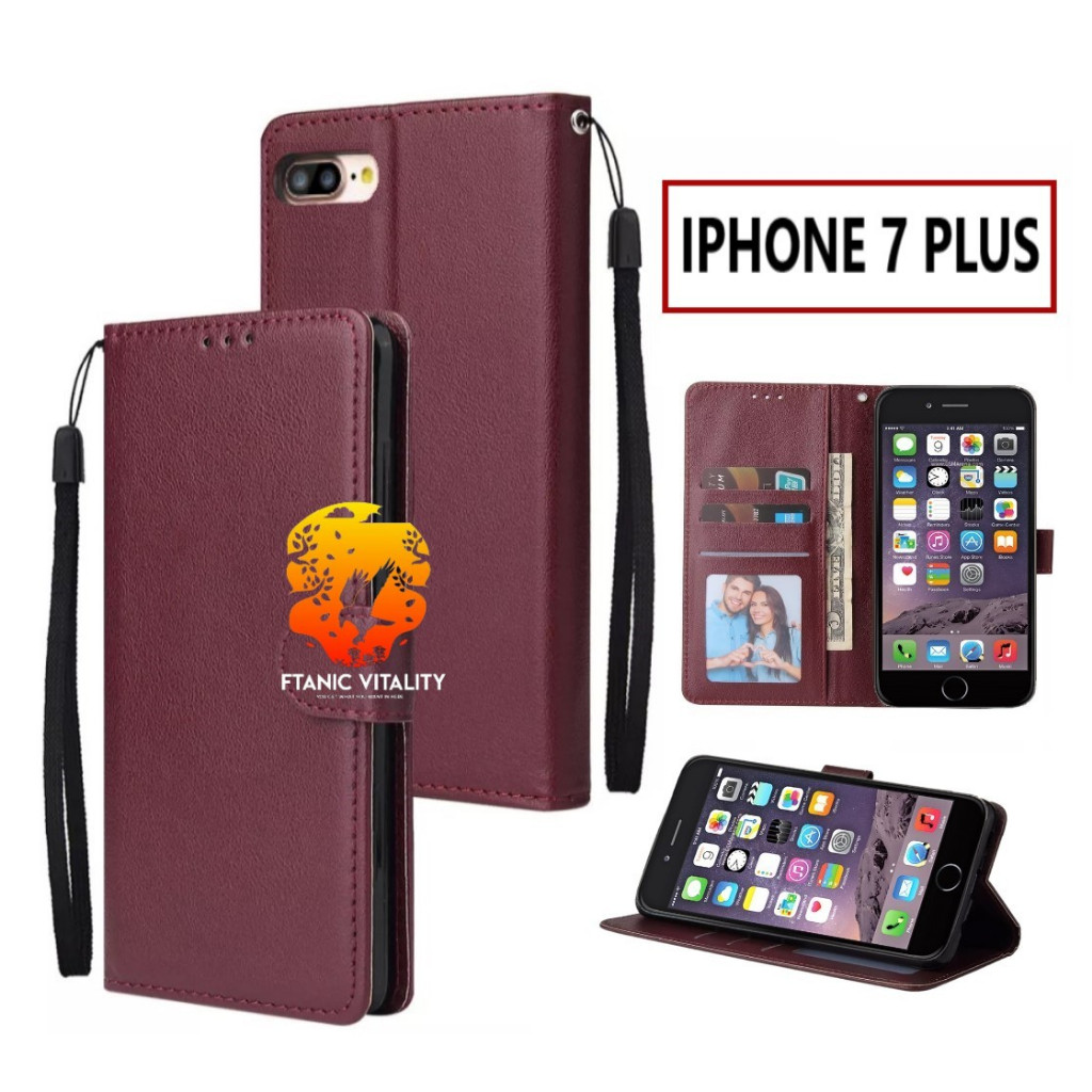 FLIP LEATHER CASING IPHONE 7 PLUS CASE KULIT FLIP WALLET LEATHER DOMPET KULIT PREMIUM SARUNG BUKA TU