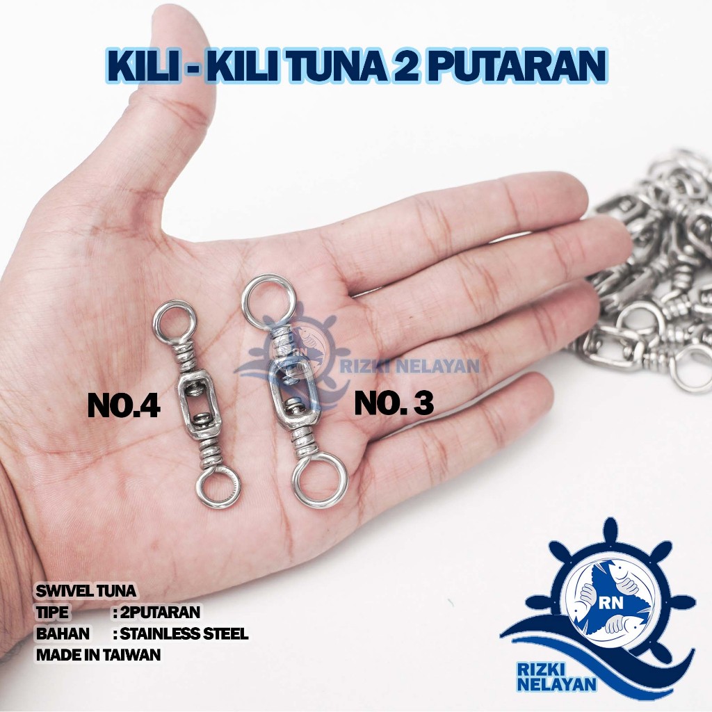 Swivel Tuna Pancing Tipe 2Putaran Bahan Stainless No. 3 dan No. 4
