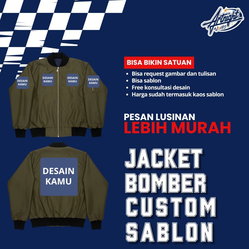 JAKET BOMBER CUSTOM SABLON TASLAN BORDIR | JAKET PILOT CUSTOM | JAKET WORK CUSTOM SABLON BORDIR