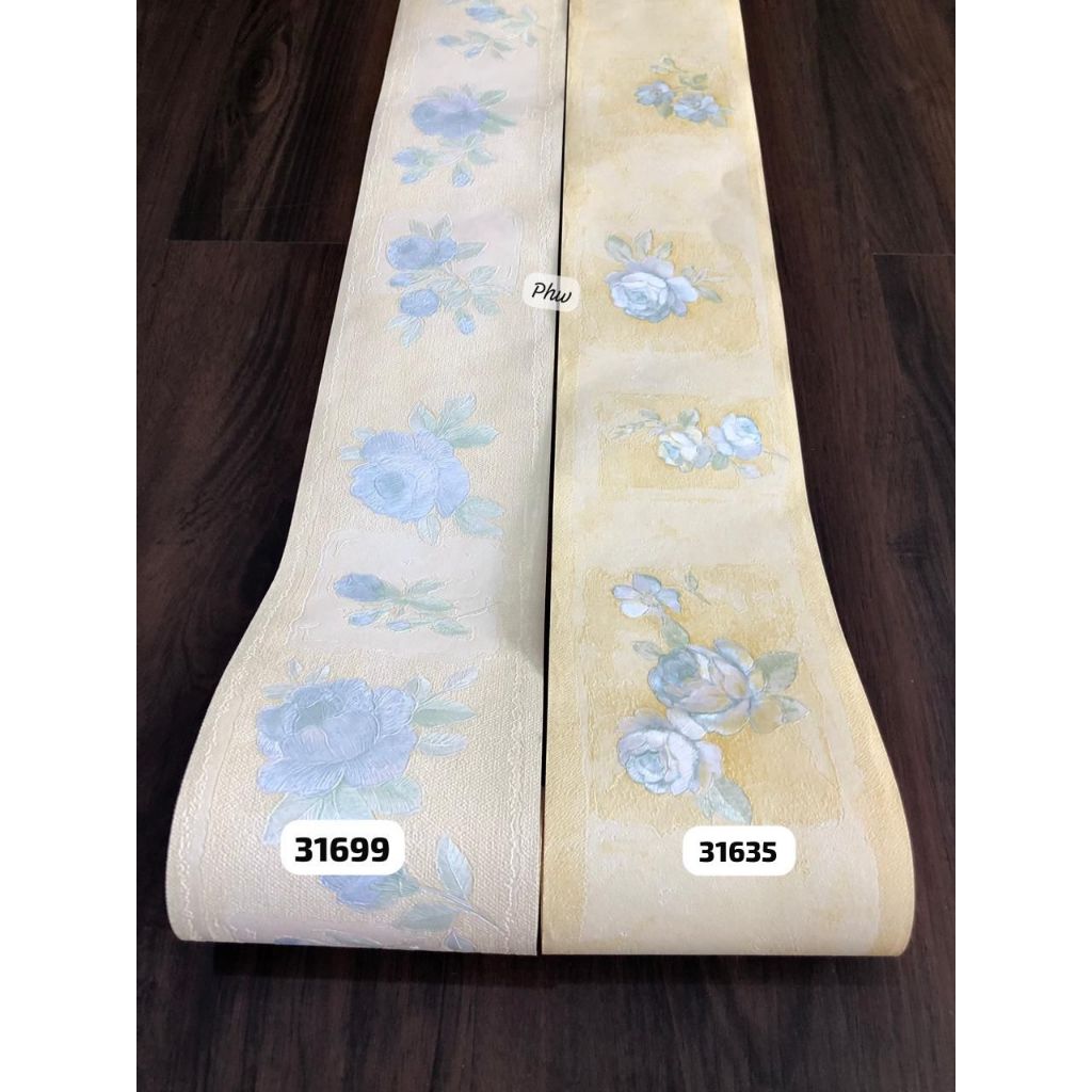 WALLPAPER BORDER LIST DINDING MOTIF BUNGA BIRU