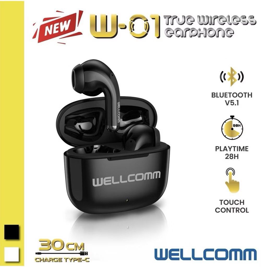 [GARANSI RESMI] Wellcomm Headset Earphone Bluetooth TWS W01 Series Original Full Bass