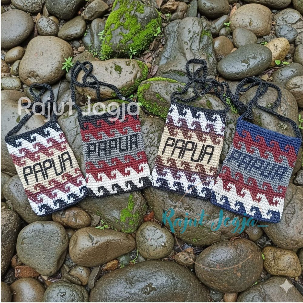 Tas Papua , tas rajut , noken Papua, Tas selempang, Tas selempang papua, Tas untuk oleh oleh, Tas un