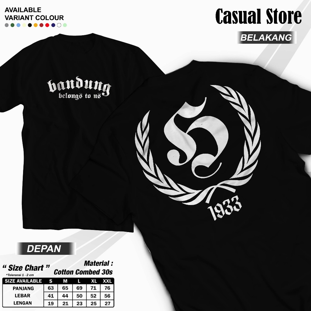 Kaos Baju Sablon BANDUNG BELONGS TO US Bobotoh Persib katun Combed 30s Lengan Pendek