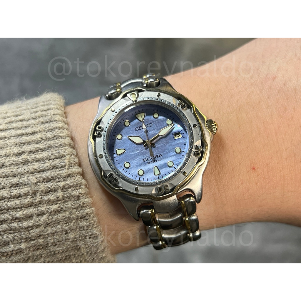 JAM TANGAN VINTAGE 1900’s SEIKO SCUBA 200m DIVER’s TWO TONE BLUE MOP DIAL 7N35 REALLY RARE LX1612