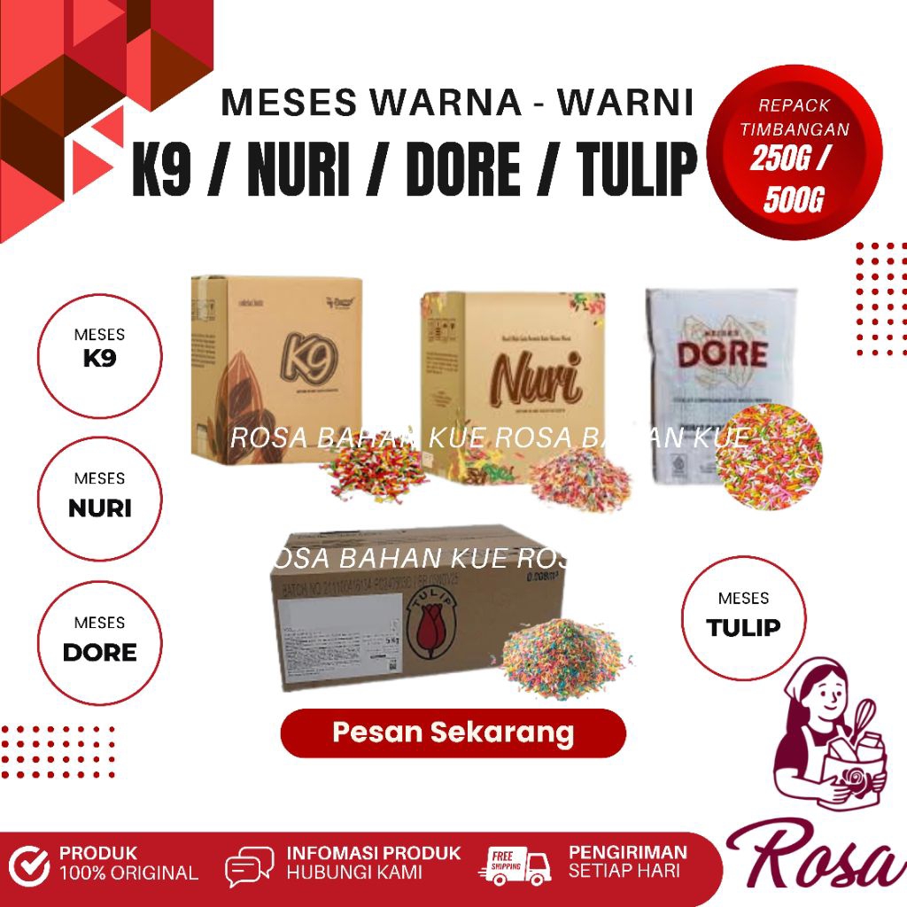 Meses Warna-Warni Timbangan – K9, Nuri, Dore, Tulip (250 g / 500 g)