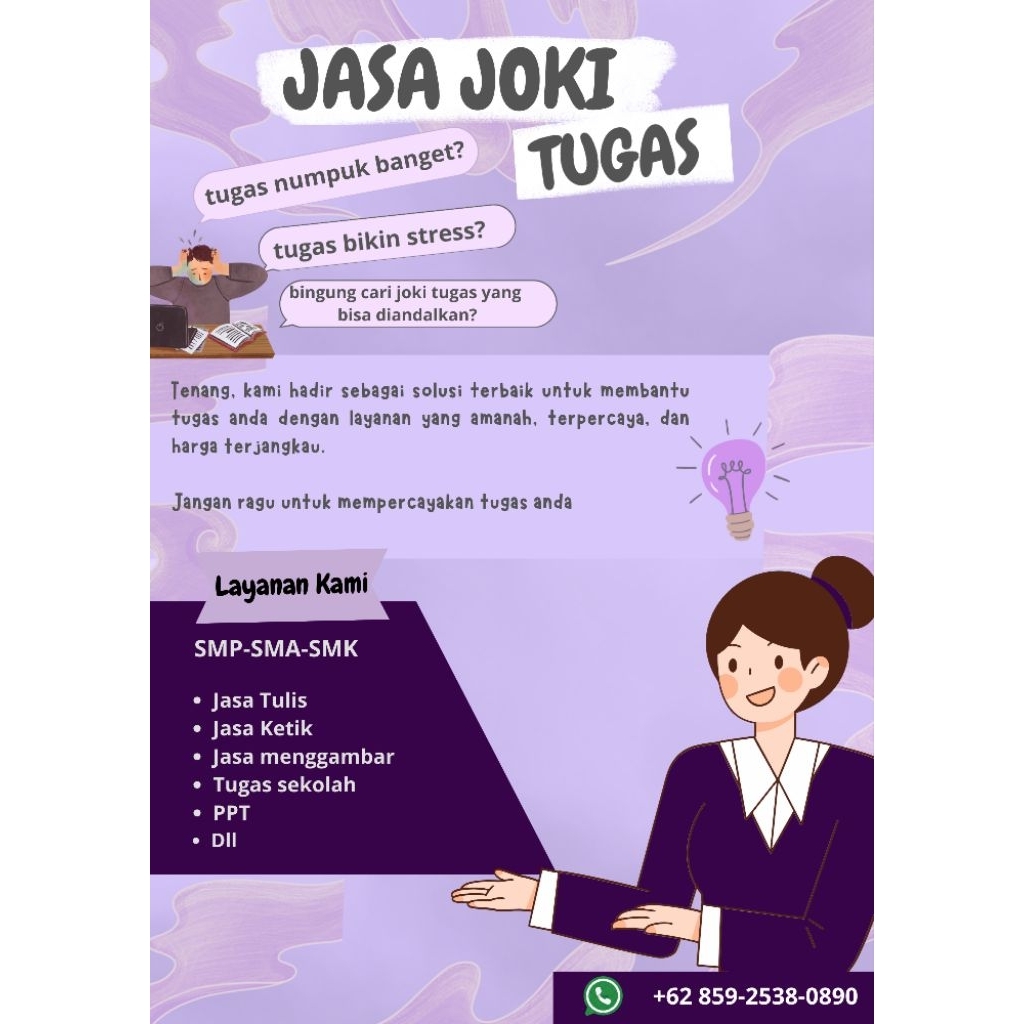 JASA JOKI TUGAS AMANAH TERPERCAYA MURAH SMP-SMA-SMK (Tulis, Ketik, PPT, Dll.)