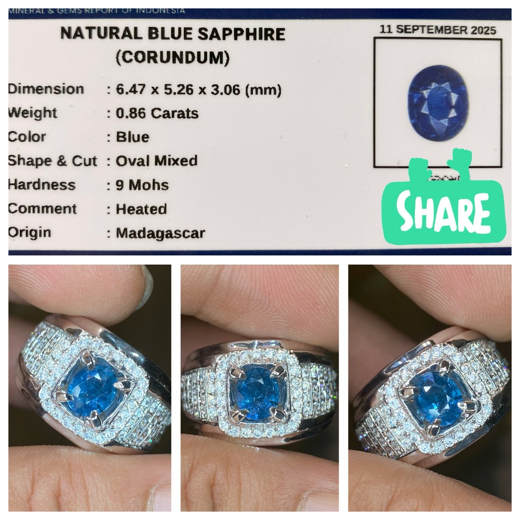 Natural 0.86ct blue sapphire heat Madagascar