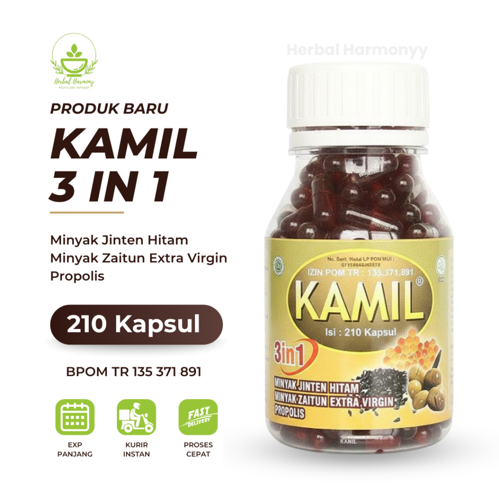 Kamil 3 in 1 210 Kapsul | Habbatussauda, Zaitun, Propolis Asli