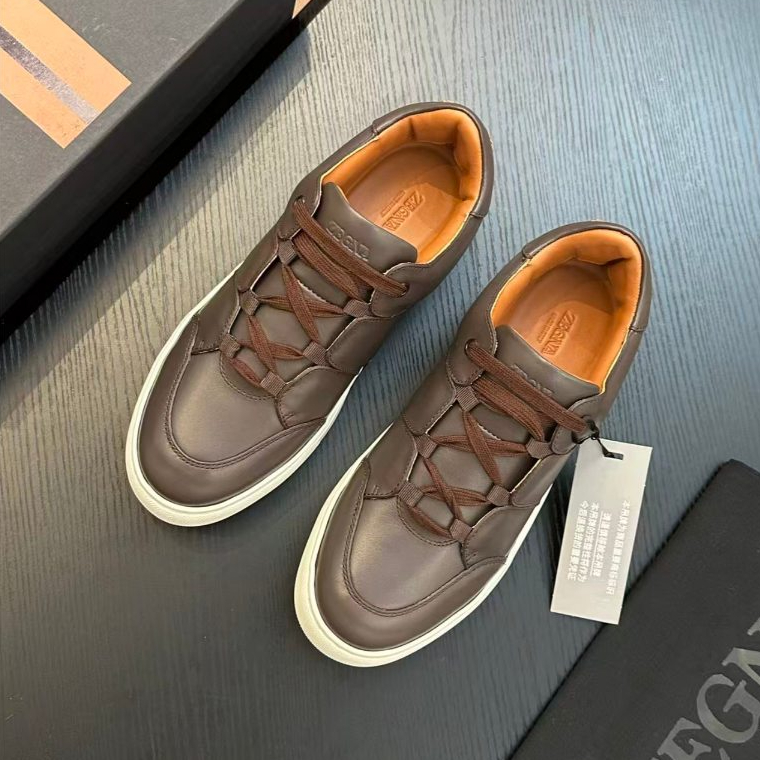 Zegna sepatu olahraga kasual pria berkualitas tinggi kulit asli klasik sepatu papan sederhana