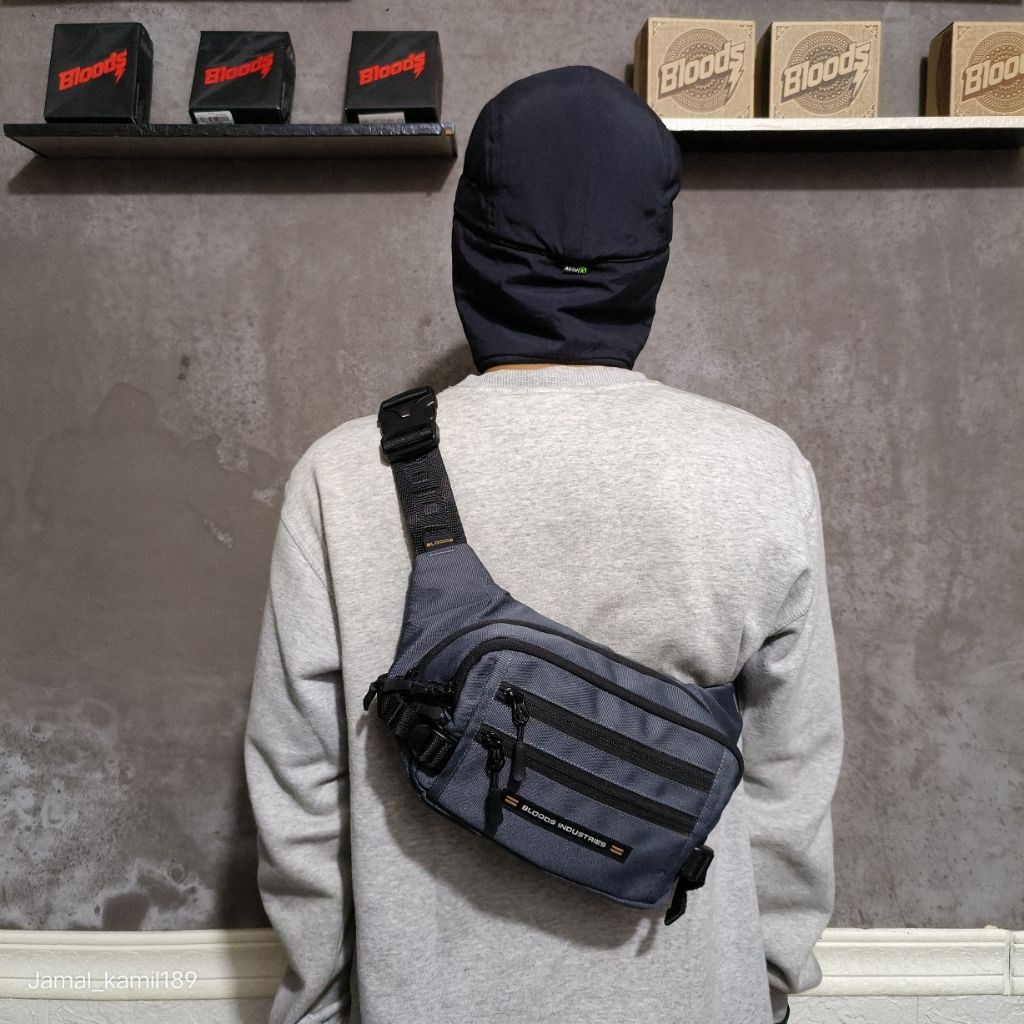 TAS SELEMPANG WAISTBAG BLOODS ROLOR DRAK GREY ORIGINAL.