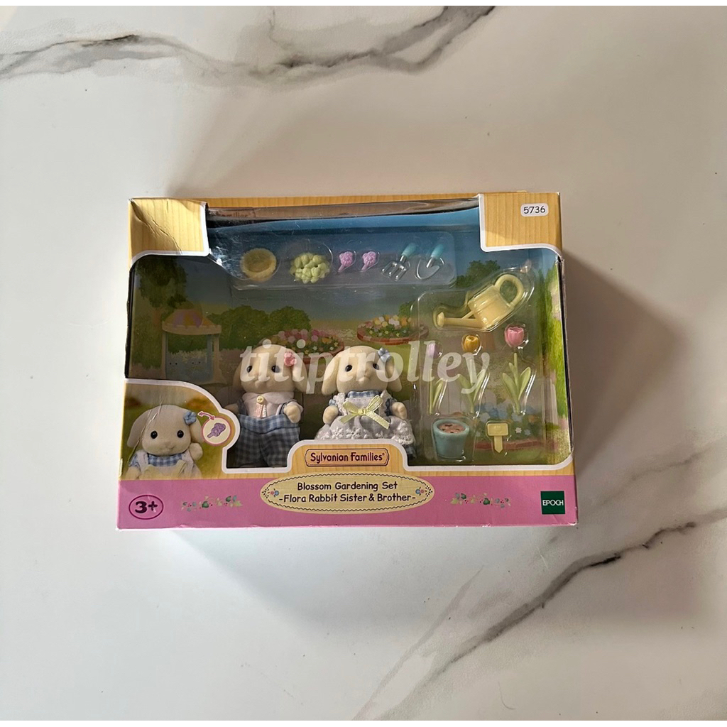 sylvanian families blossom gardening set flora rabbit sister & brother