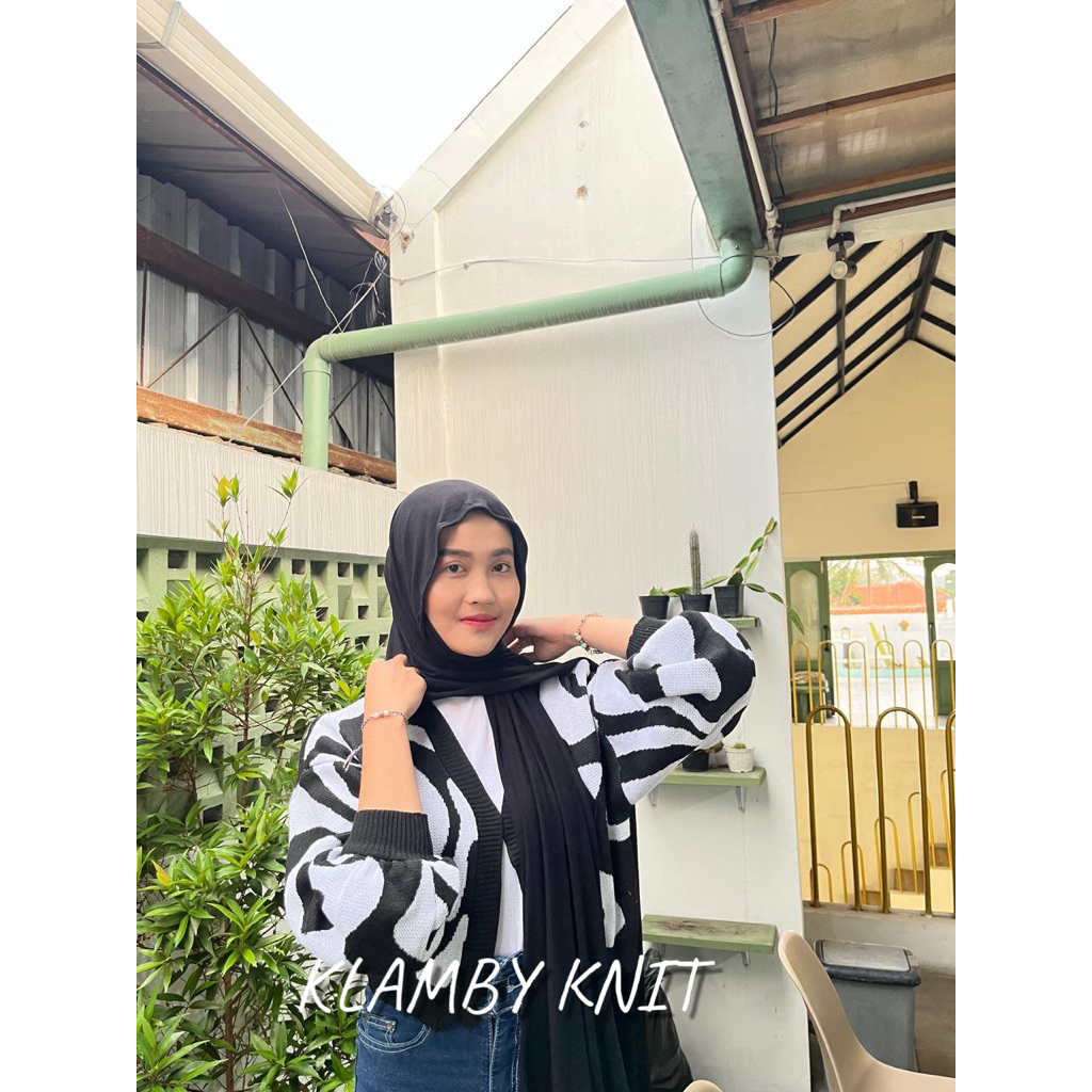 klambyknit-cardigan zebra Rajut premium Crop top tangan balon bahan tebal All size