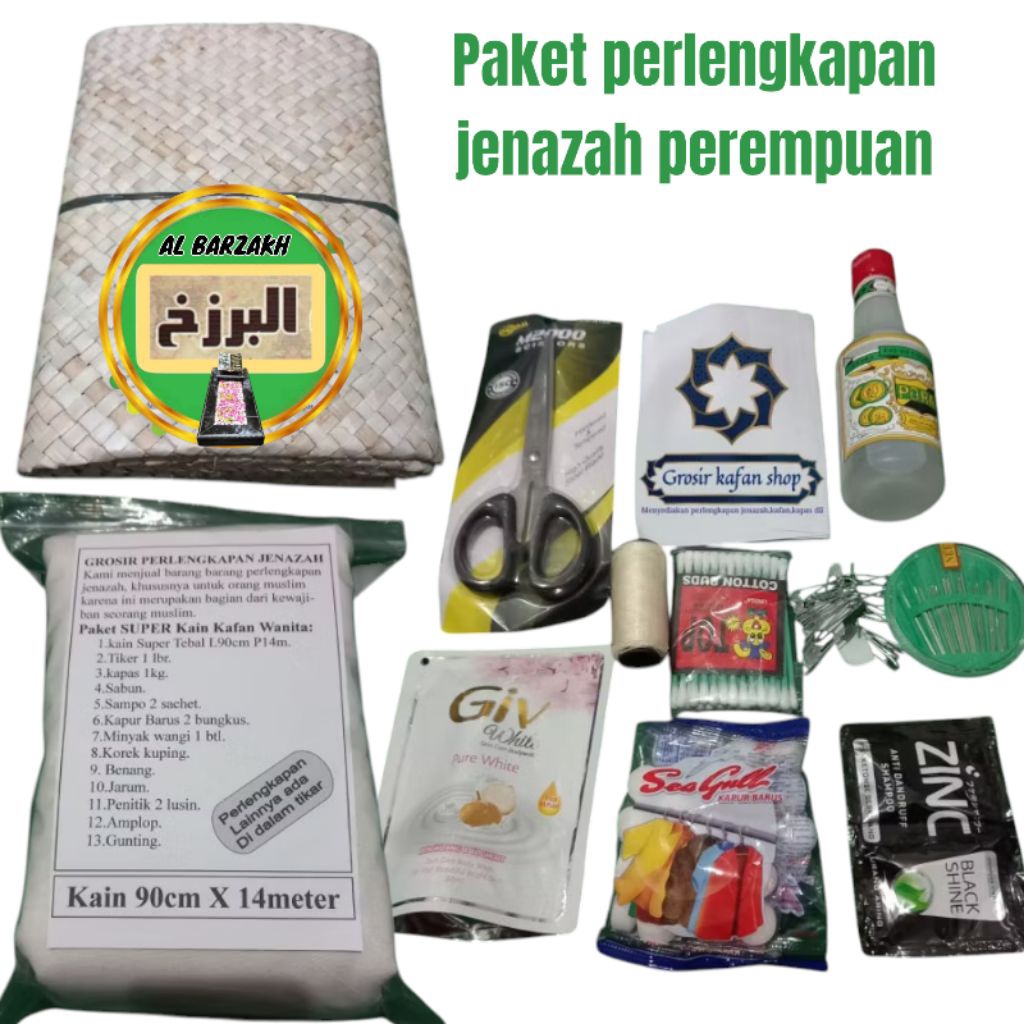 ( Bahan Premium tebal ) Paket perlengkapan jenazah wanita baju terakhir -  Paket lengkap kain kafan 