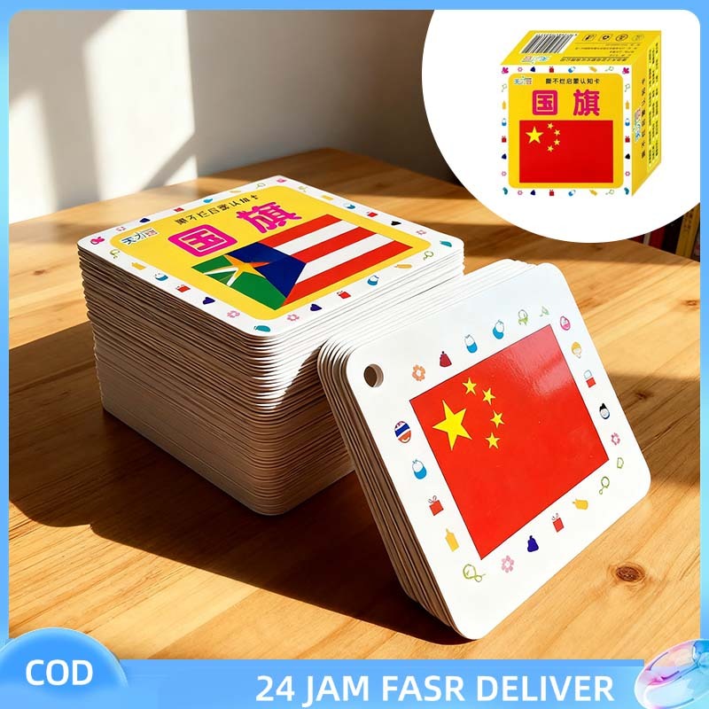 Flash Card Bendera Negara Dunia 44pcs Kartu Negara Mainan Edukasi Anak Kartu Belajar