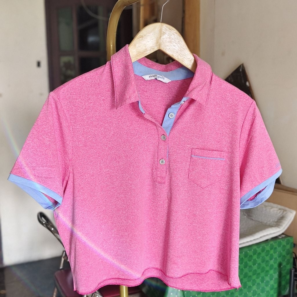 kaos crop top wanita zishen sport pink