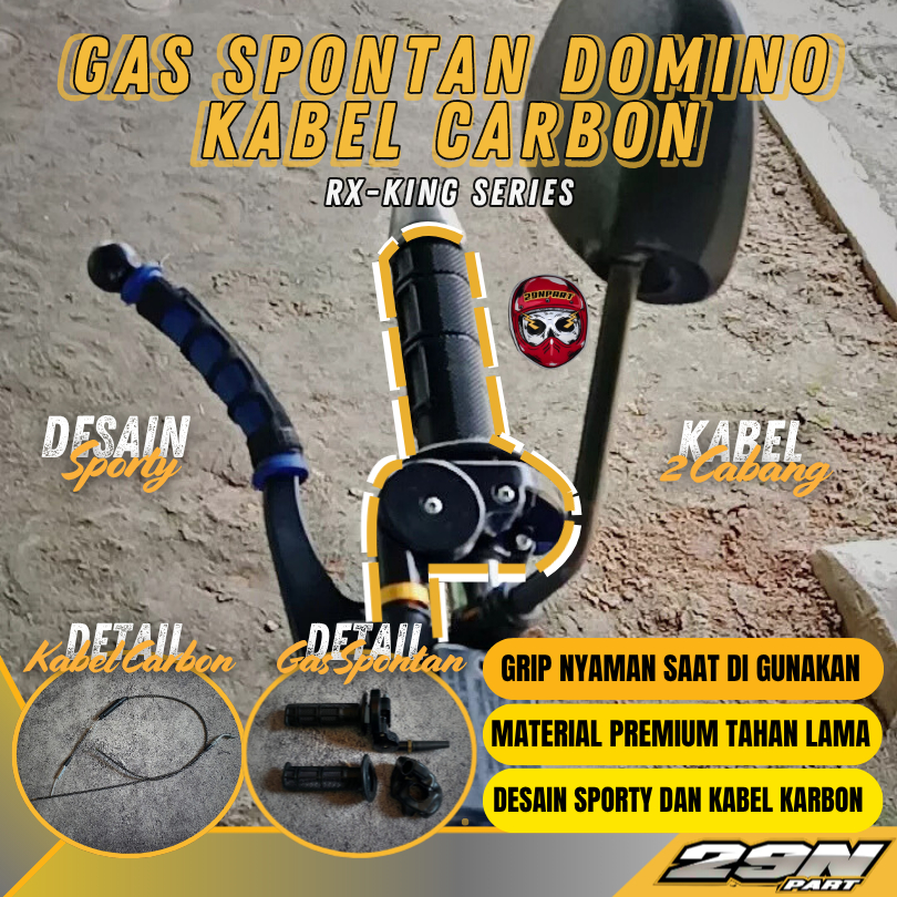 Gas Spontan DOMINO Plus Kabel Gas Carbon 2 Cabang Motor RX KING RXK RXS YT115 F1ZR NINJA SATRIA