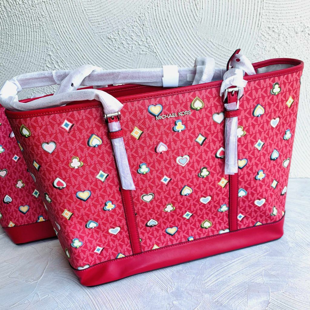 mk Jet Set Large Printed Signature Logo Tote Bag Red n