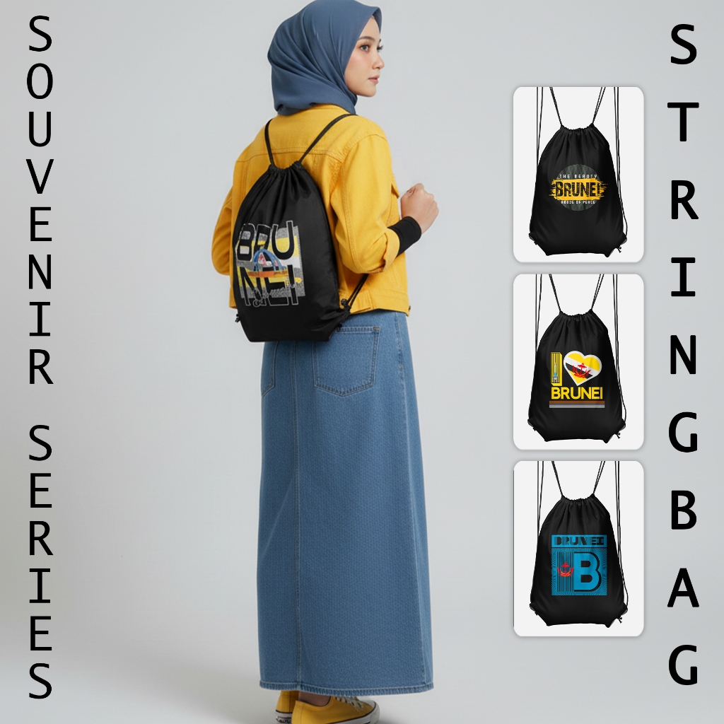 Stringbag Souvenir Brunei Tas Serut Brunei Print DTF