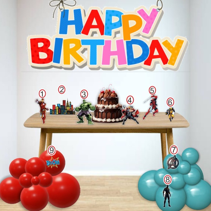 paket dekorasi lang tahun tema marvel hero pop up tempel serbaguna