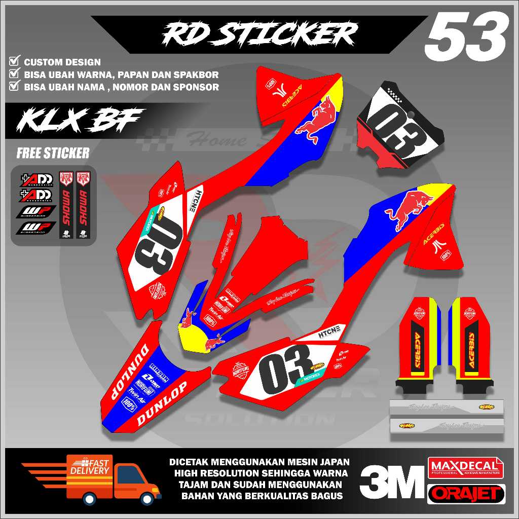 ( RD STICKER ) DECAL HONDA KLX BF STICKER FULL BODY MOTIF RED BULL TERBARU BISA REQUEST