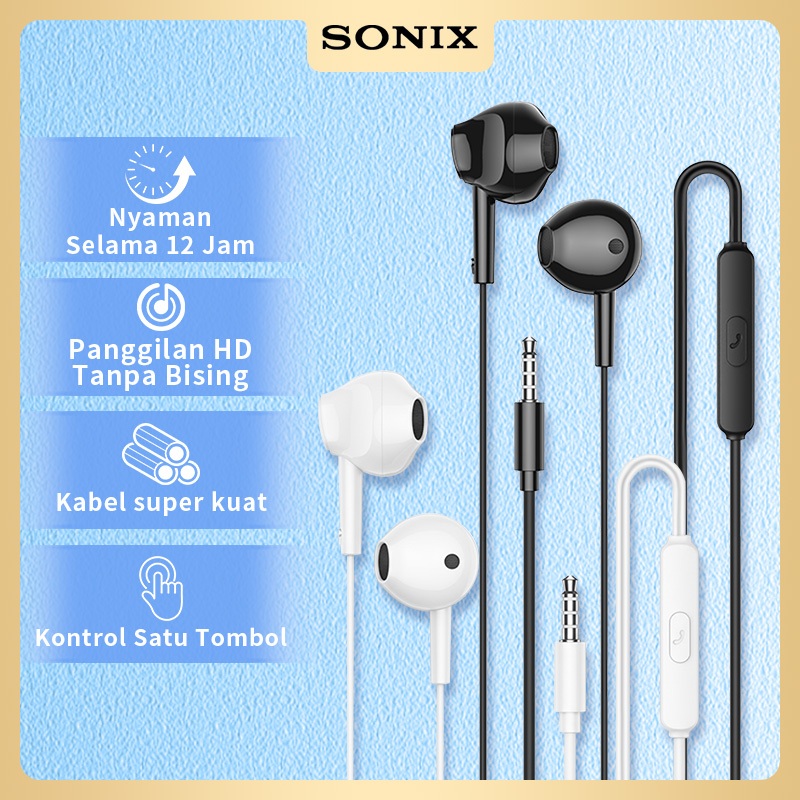 Sonix Earphone Kabel Semi In-Ear SH07  Kualitas Suara Jernih Desain Nyaman  Jack 3.5mm  Cocok untuk 