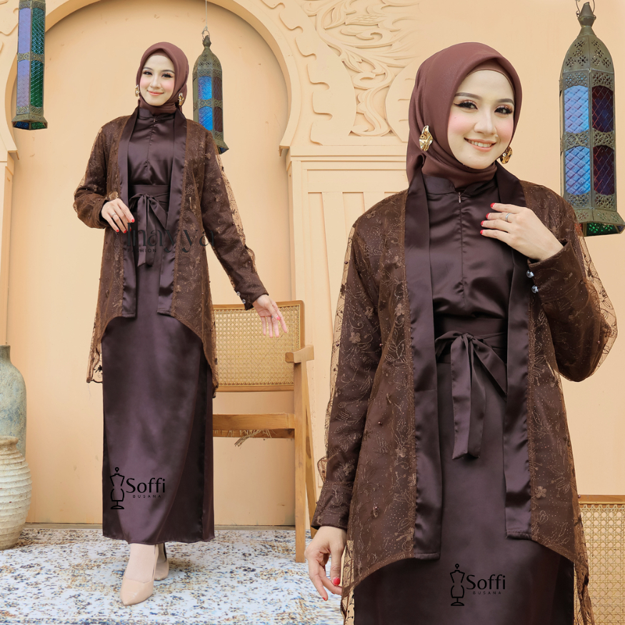 Set Gamis Brukat Syari | Wedding Dress Pink Party Pesta Lebaran Kondangan Wisuda Innter + Outer Brok