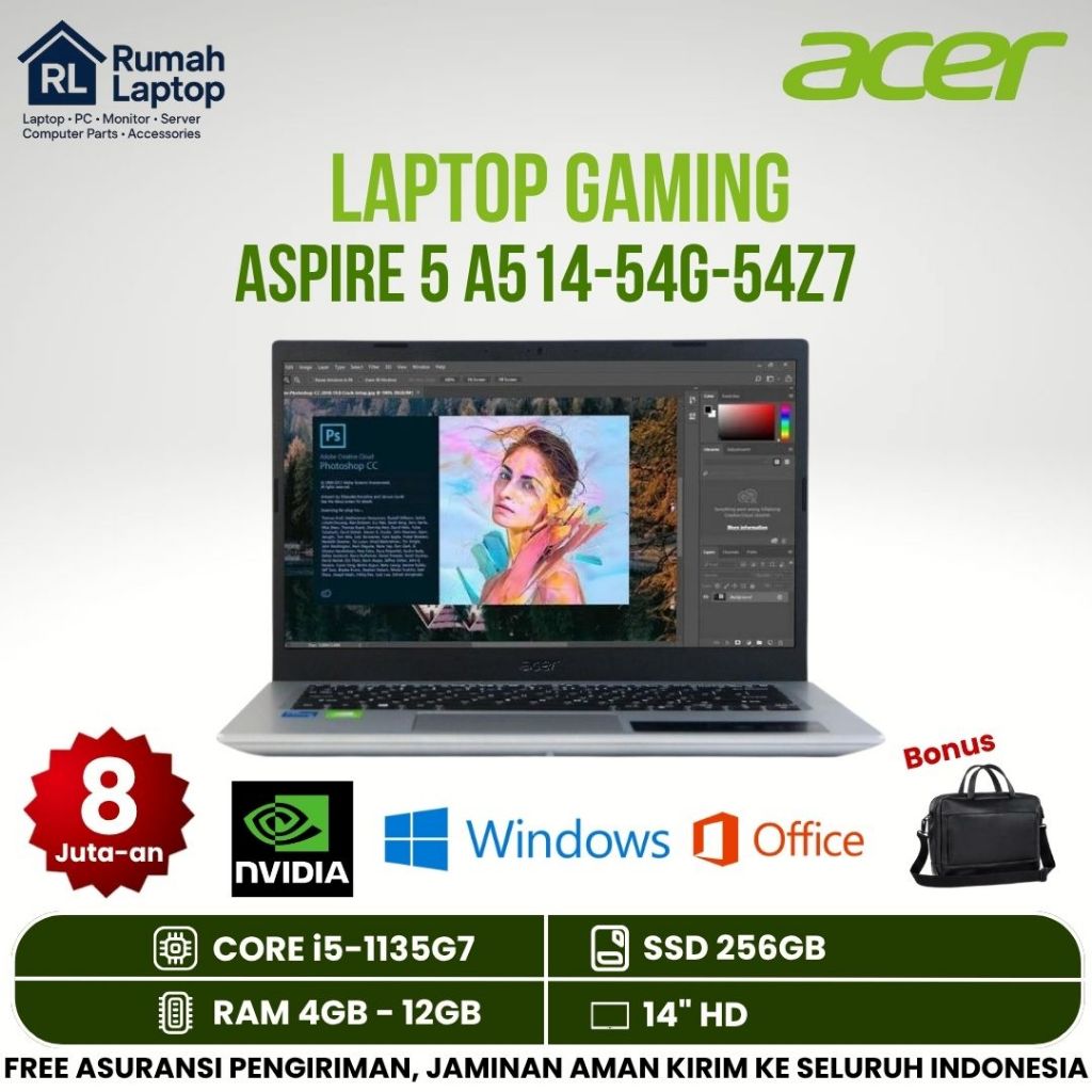 Laptop Gaming Acer Aspire 5-54g-54z7 Core I5-1135g7 Ram 12gb Ssd 256gb Nvme Vga Nvidia Mx350 2gb 14 