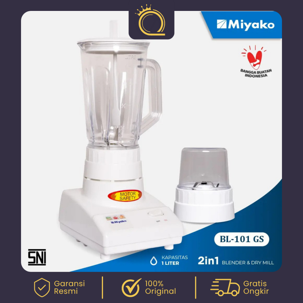Miyako Blender Kaca 1 Liter BL-101 GS Blender 2in1 Pelumat Buah Sayur & Bumbu