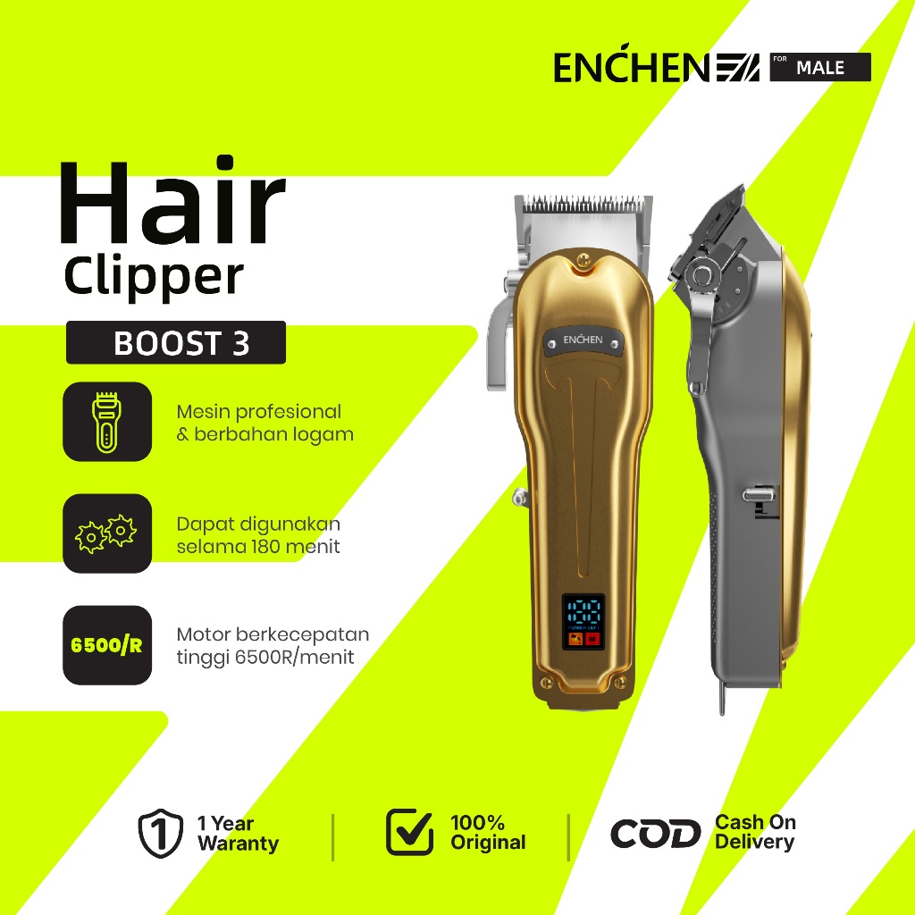 ENCHEN Alat Cukur Rambut Boost 3 Gold Hair Clipper Electric Metal Design