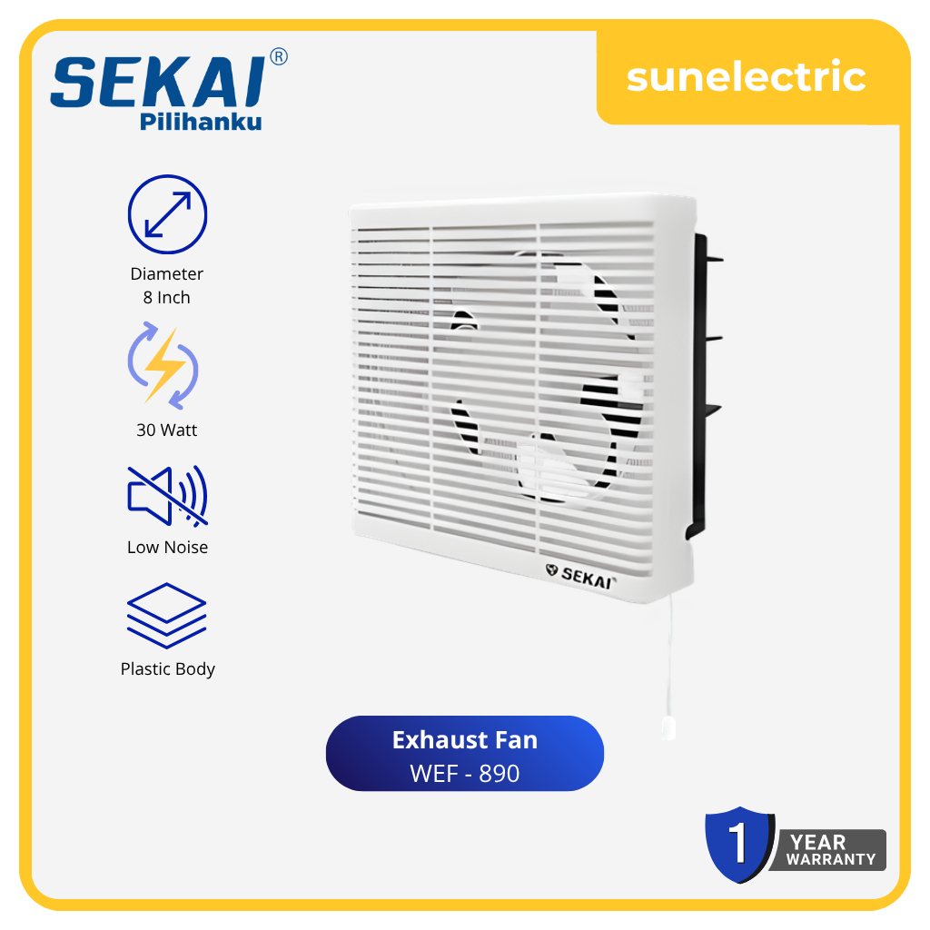 Sekai WEF-890 Wall / Dinding / Exhaust Ventilating Fan 8 Inch / 8" / 20 cm WEF 890 / WEF890 - Putih