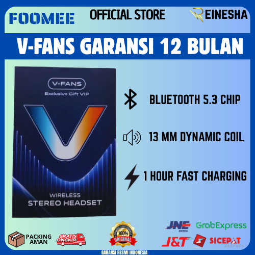 Headset Bluetooth FOOMEE | TWS V-FANS Wireless Stereo Earphone garansi resmi