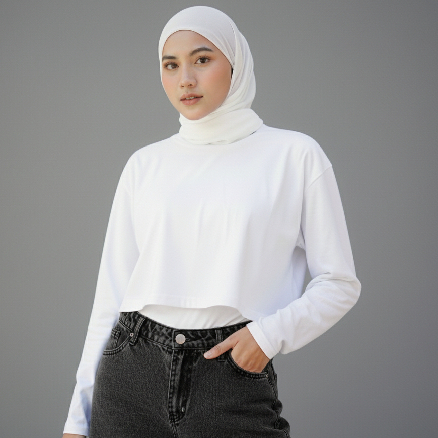 CROP TOP GIRL FASHION PANJANG BASIC POLOS OVERSIZE S-XXL/ KAOS BAHAN COTTON COMBED PREMIUM/ CROP TOP