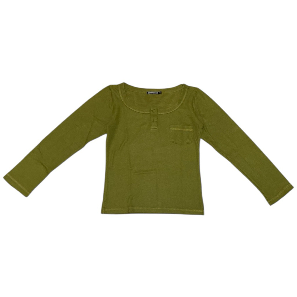 Kaos Lengan Panjang Basic Olive Pocket Shirt
