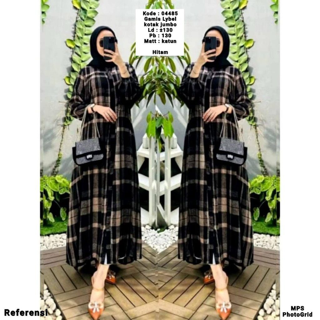 dress wanita kotak kotak hitam coklat gamis full kancing