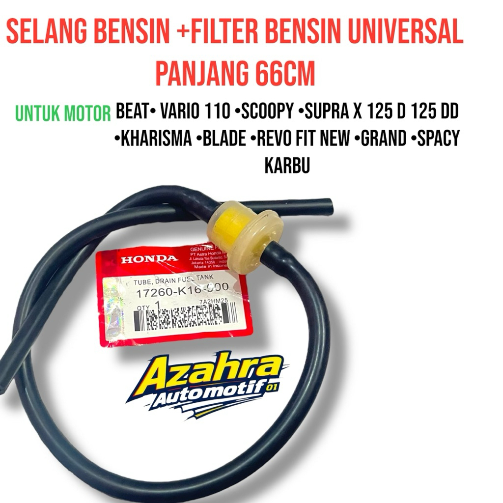 Selang Bensin+Filter Bensin Universal Panjang 66CM K16 Semua Tipe Honda Beat,Scoopy,Supra X 125/Doub