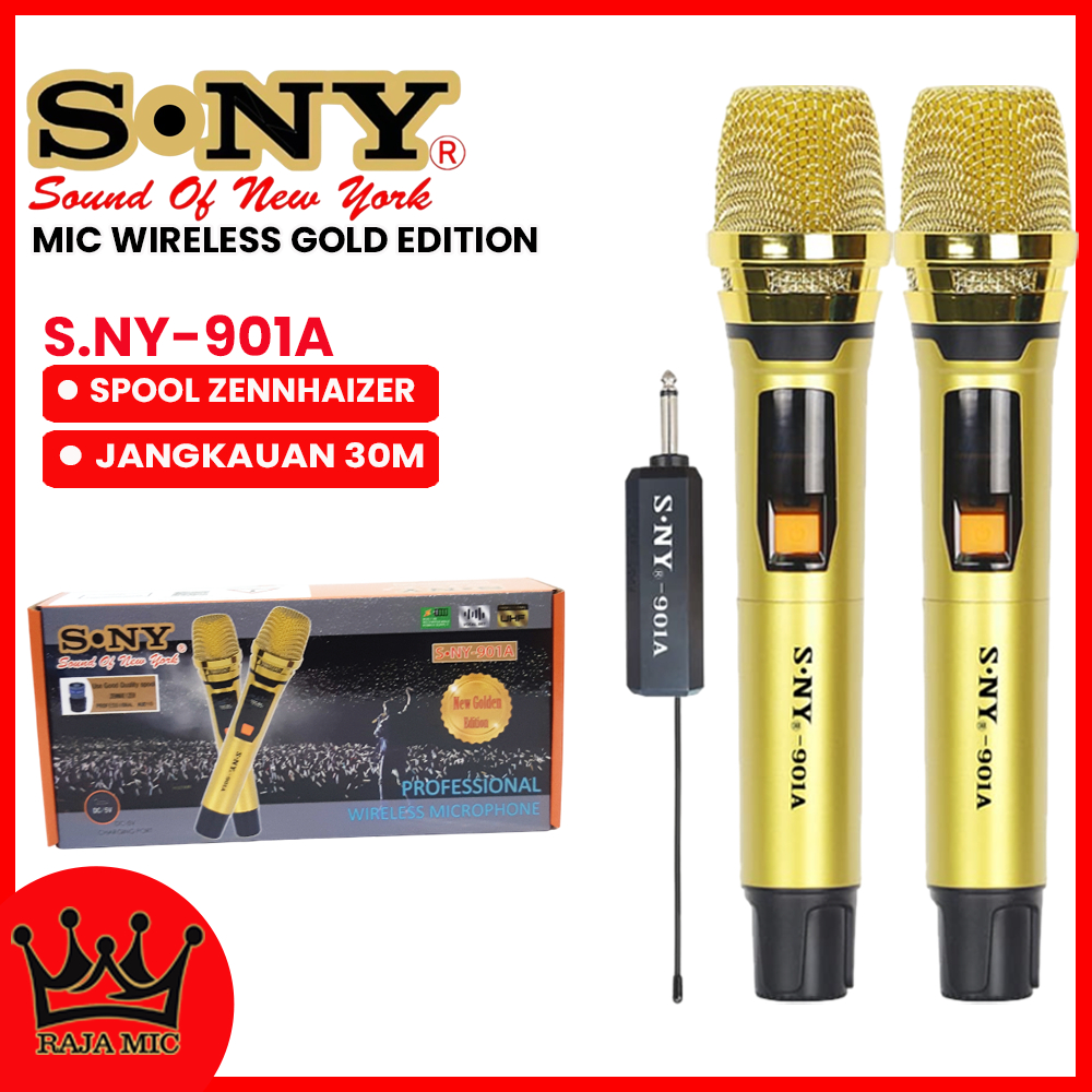 S.NY Sound Of New York Mic Wireless SN-901A Gold Microphone Tanpa Kabel Mik Digital Suara Empuk