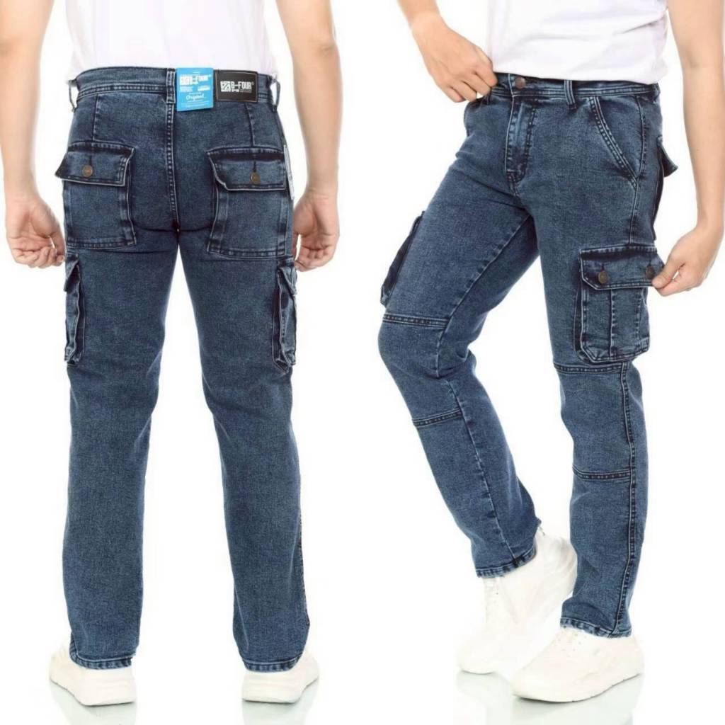 Celana Cargo Jeans Panjang Pria Slim Fit Loose Fit Cargo Jeans Pria