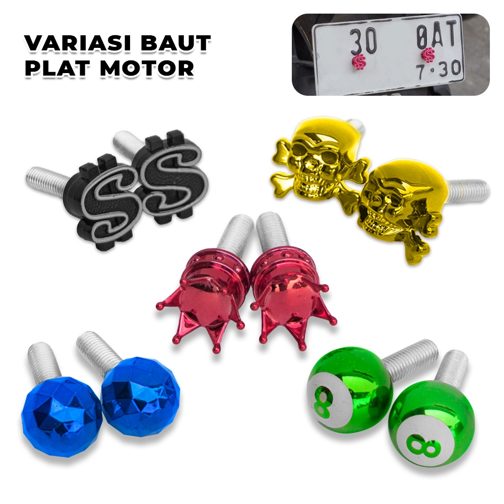 Variasi Baut Plat Motor Ukuran 6MM Dekorasi Baut Plat Bahan Plastik Glossy Desain Unik