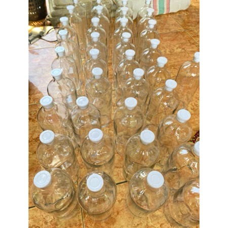 BOTOL KACA BENSIN 1LITER ,TUTUP SUMPEL / BOTOL JAMU / BOTOL BENSIN