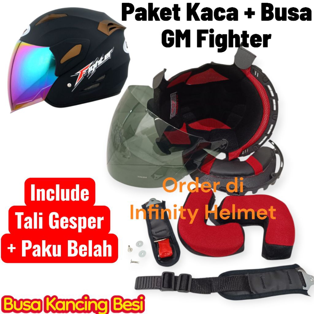 Paket Servis Helm GM Fighter Kaca Visor GM Fighter + Busa Fullset Helm GM Fighter Kancing Besi