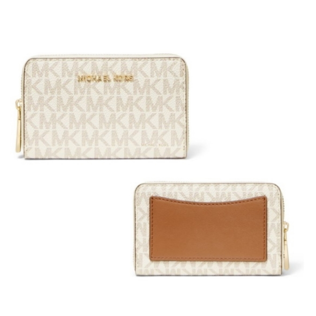 Dompet MK JS Small Zip Around Card Case Sign Vanilla size 12.5x8cm