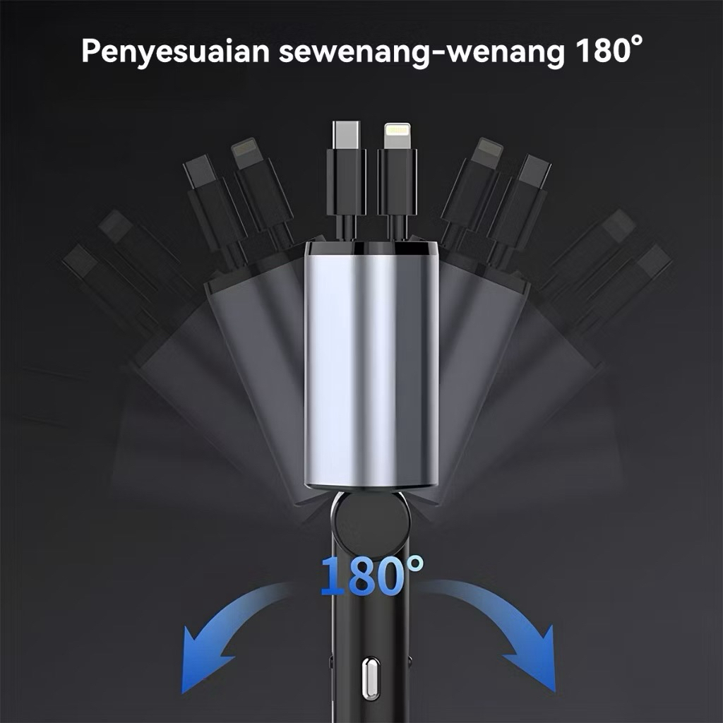 BIG SALE 4IN1 RETRACTABLE CAR CHARGER COLOKAN MOBIL IOS TYPE-C CHARGER MOBIL FAST CHARGING CASE HP