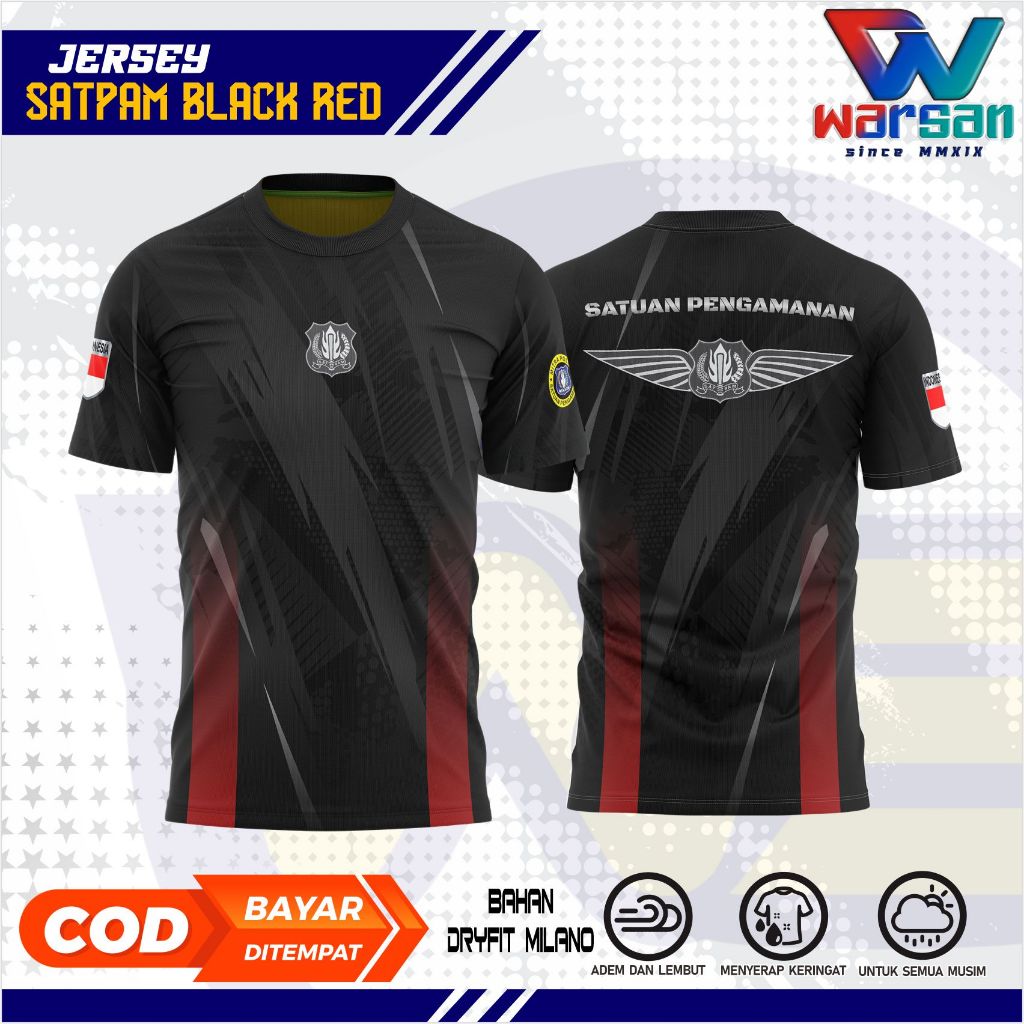 JERSEY OBLONG SATPAM BLACK RED FULL PRINTING / KAOS OBLONG SATPAM DRYFIT / JERSEY SATPAM,
