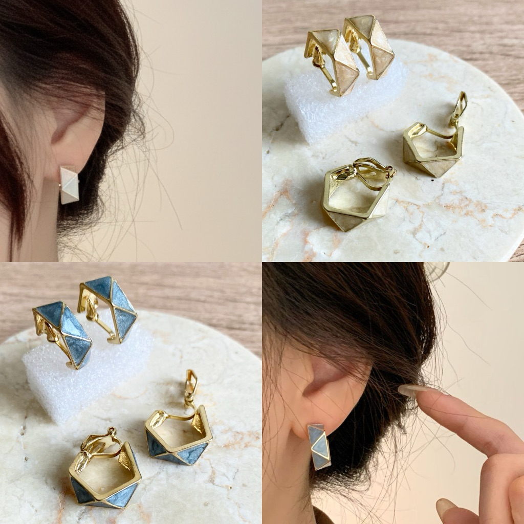 BILLIE - Anting Jepit Tanpa Tindik Loop Hoop Biru Putih Blue White Earclip Clip Earrings Klip Anting