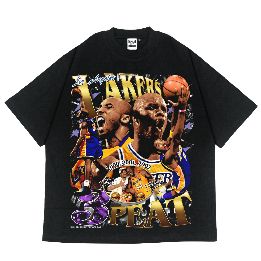 Kobe Shaq Lakers 3 Peat Oversized Vintage T-Shirt – Black