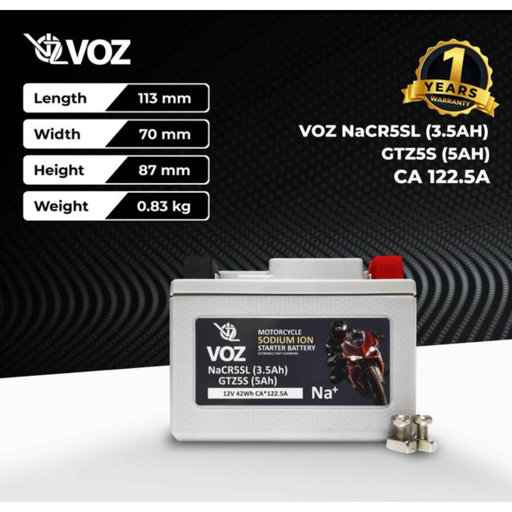 Aki Motor VOZ Sodium Ion - NaCR5SL (3,5AH) GTZ5S (5AH) 12V 3,5AH Aki Motor voz 12v 3.5ah CA 122,5A