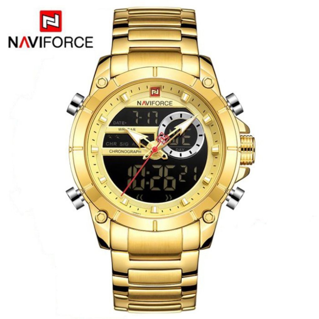 Jam Tangan Pria NAVIFORCE 9163 Dual Time Rantai Original